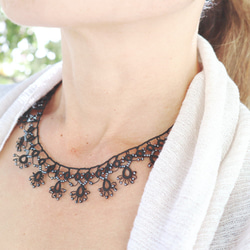 OYA Tatting lace 43cm Necklace [LACE] Smoky Black 第1張的照片