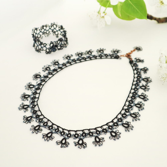 OYA Tatting lace 43cm Necklace [LACE] Smoky Black 第6張的照片