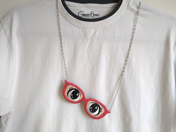 MZ DESIGN　メガネとキュートな瞳のネックレス（ピンク） 6枚目の画像