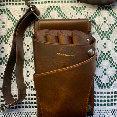 牛革シザーケース ビンテージ調ブラウン 美容師 理容師 トリマー  