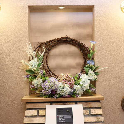 季節のリース 特大 紫陽花と朝顔のリース ディスプレイ 玄関