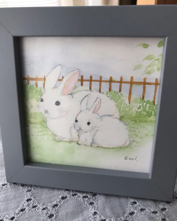 水彩画　ウサギの親子 4枚目の画像