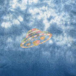 送料無料　" 未知との遭遇 "  UFO 藍染手描き手ぬぐい　絞り染め SF 型摺り染 1枚目の画像