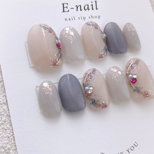 数量限定】人気の紫陽花ネイル♡ ネイルチップ あじさい 梅雨 ブルー