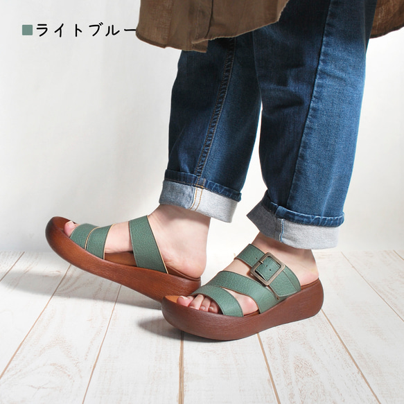 厚底バックルベルトサンダル バルキーヒール レディース