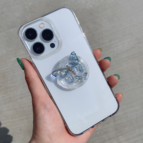 蝶々グリップトック付CASE （水滴なし） スマホケース クリア