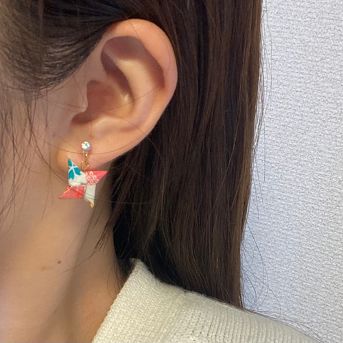 ピンク＊手裏剣のピアス/イヤリング ピアス（フック・チェーン  