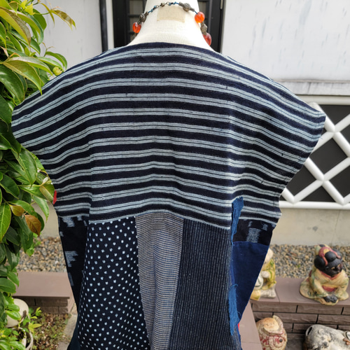 作エ門 刺子 古布リメイク パッチワーク 絣 ベスト 作家1点物 作エ門