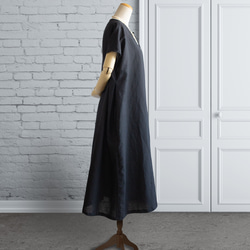 PSNY 麻亞麻黑色側邊褶皺連身裙法式袖超長兼容 AP10 第2張的照片