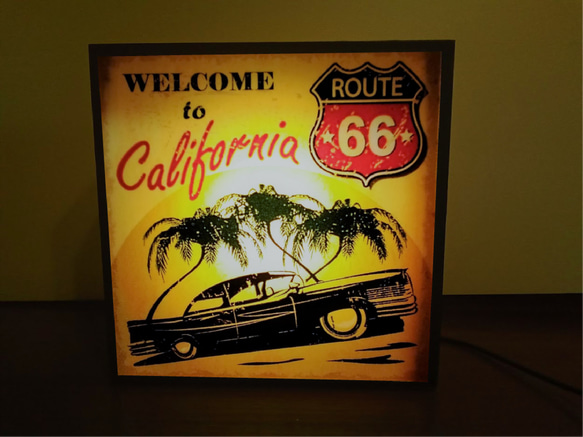 アメリカン雑貨 アメ車 ルート66 カリフォルニア ビンテージ ミニチュア ランプ 看板 置物 雑貨 LEDライトBOX 1枚目の画像