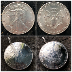 純銀 ウォーキングリバティ 1オンス カットコインペンダント ブランド ReD ハンドメイド 1枚目の画像