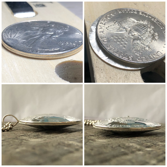 純銀 ウォーキングリバティ 1オンス カットコインペンダント ブランド ReD ハンドメイド 3枚目の画像