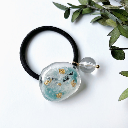 レジンヘアゴム スクエア くすみピンク 大ぶり 春 3 レジンヘアゴム