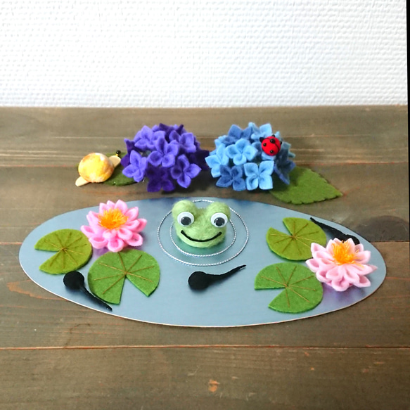 梅雨飾りE カエル 6月 睡蓮 紫陽花 羊毛フェルト ちりめん 置物 その他