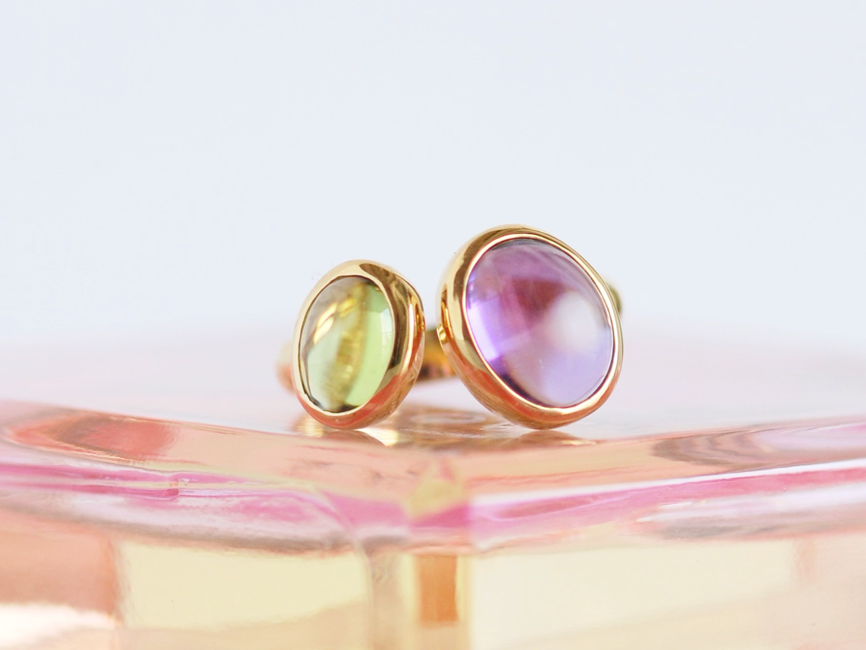 紫陽花色 アメシスト＆ペリドット ダブルストーンリング 【受注製作