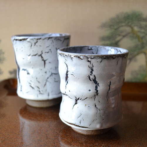 陶器　湯呑み 再入荷！】氷裂 湯呑みセット 夫婦湯呑み お洒落 湯呑み茶碗