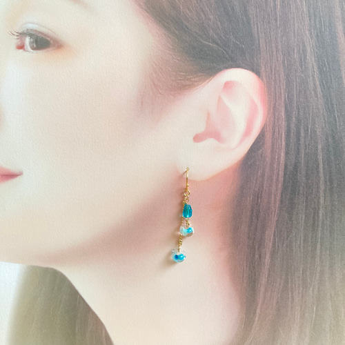 148✥チェコドロップとパールのピアス　ミントグリーン　ガラスピアス 148✥チェコドロップとパールのピアス ミントグリーン ガラスピアス