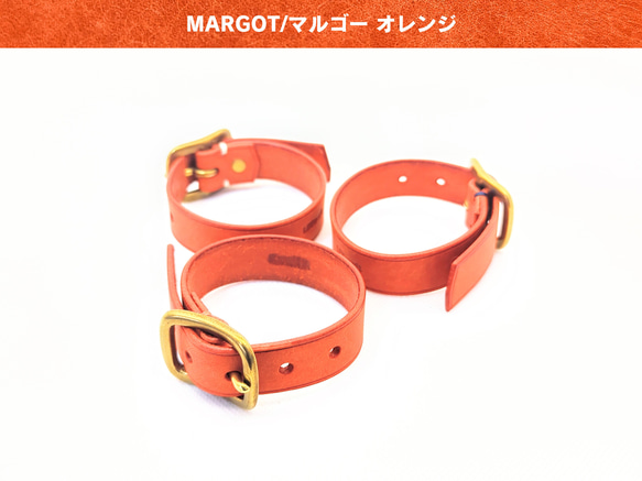 厚い革1枚のベルトブレスレット【MARGOT/マルゴー オレンジ×ネイビーカラー】イタリアンレザー 受注生産 14枚目の画像