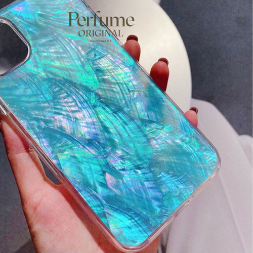 天然シェル♡キラキラ アイリス柄 ブルー オリジナルiPhone