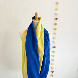♡日本製造♡高品質雙層紗布蓬鬆夢幻圍脖♡雙色（檸檬黃x藍色） 第3張的照片