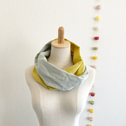 ♡日本製造♡優質雙層紗布製成的蓬鬆夢幻圍脖♡雙色（檸檬黃x薄荷綠） 第6張的照片