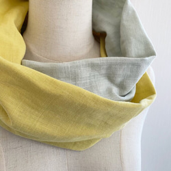 ♡日本製造♡優質雙層紗布製成的蓬鬆夢幻圍脖♡雙色（檸檬黃x薄荷綠） 第3張的照片