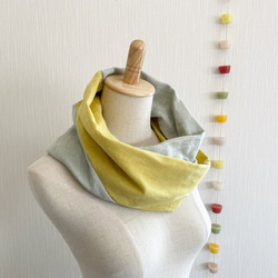 ♡日本製造♡優質雙層紗布製成的蓬鬆夢幻圍脖♡雙色（檸檬黃x薄荷綠） 第4張的照片