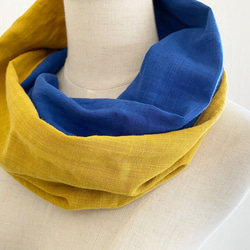 ♡日本製造♡高品質雙層紗布蓬鬆圍脖♡雙色（芥末黃x藍色） 第6張的照片