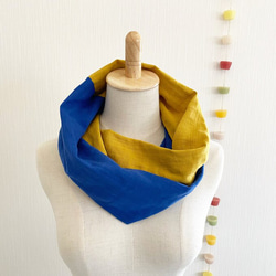 ♡日本製造♡高品質雙層紗布蓬鬆圍脖♡雙色（芥末黃x藍色） 第3張的照片
