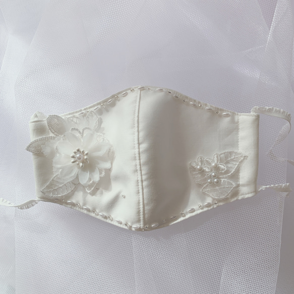 《 la fleur blanche 》.･*.ブライダル ウエディングマスク 結婚式 抗菌加工生地　美style 5枚目の画像