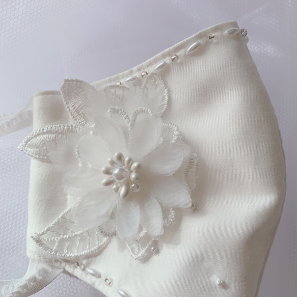 《 la fleur blanche 》.･*.ブライダル ウエディングマスク 結婚式 抗菌加工生地　美style 4枚目の画像