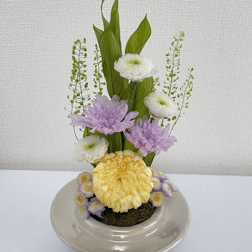 オーダー受付 仏花 プリザーブドフラワー 一基or一対 プリザーブドフラワー仏花一基 ガラスドーム入り大サイズ