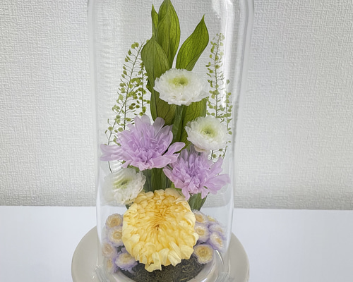 プリザーブドフラワー仏花一基 ガラスドーム入り大サイズ