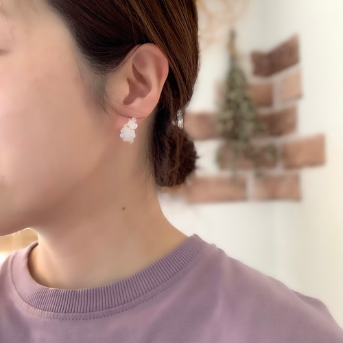 みっちゃん ♦︎14kgfMOPカービングフープイヤリング ガーネットと14kgfチェーンの【ピアス】【イヤリング】 ピアス