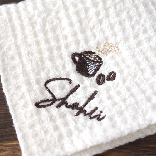 名入れ】ギフトに◎珈琲の刺繍ハンカチ【オフホワイト】コーヒー 