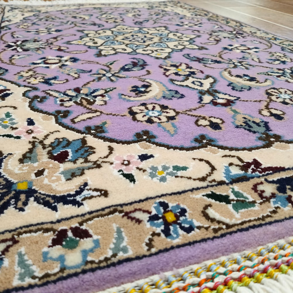 ペルシャ絨毯　ナイン産　マット　パープル　80×50cm 手織り絨毯　ラグ　 7枚目の画像