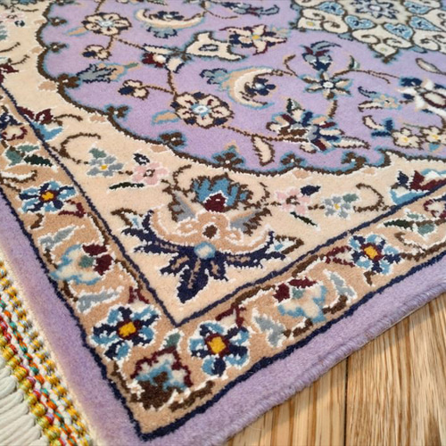 ペルシャ絨毯 ナイン産 マット パープル 80×50cm 手織り絨毯 ラグ