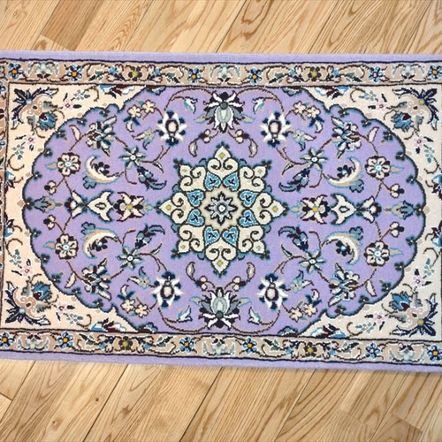 ペルシャ絨毯 ナイン産 マット パープル 80×50cm 手織り絨毯 ラグ