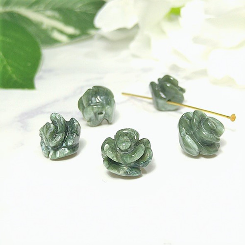 10mm 1個 薔薇型（バラ）彫刻 天然石 セラフィナイト・ブルーレース