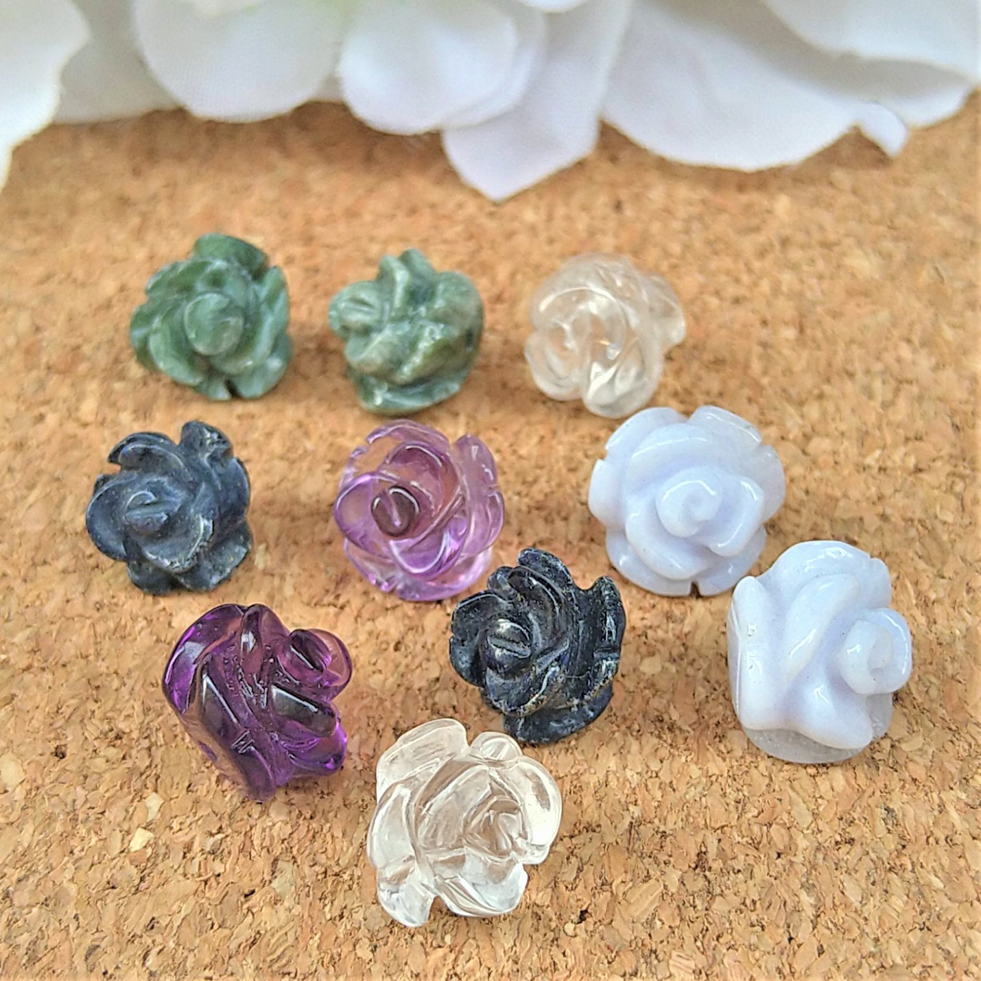 10mm 1個 薔薇型（バラ）彫刻 天然石 セラフィナイト・ブルー