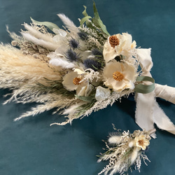 ドライフラワーブーケ ホワイトブーケ  wedding boutonniere インテリア 3枚目の画像