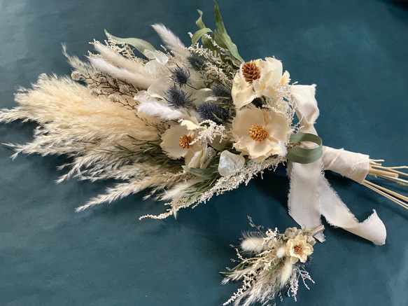 ドライフラワーブーケ ホワイトブーケ  wedding boutonniere インテリア 3枚目の画像