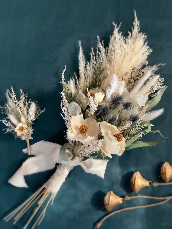 ドライフラワーブーケ ホワイトブーケ  wedding boutonniere インテリア 1枚目の画像