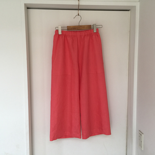 ぴこちこ様オーダー品》リネンワイドパンツ(コーラル) キュロット 