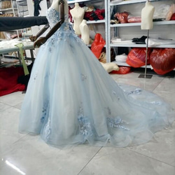 夢寐以求的禮服 彩色禮服 清爽溫柔的藍色 可拆卸袖子 奢華總蕾絲 公主線 婚禮/招待會 第5張的照片