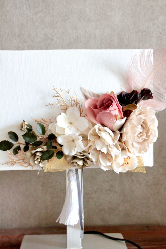 フレンチシャビー造花デコレーションテーブルランプ 10枚目の画像