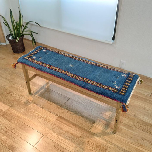 ペルシャ ギャッベ ミニランナー 118×36 青 藍色 枠 RD4941 ギャベ