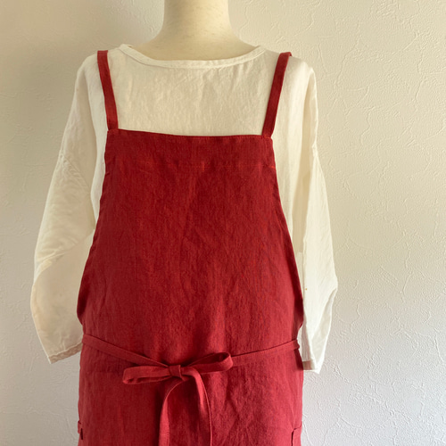 リネンのエプロン（ローズ）　ハンドメイド リネン エプロン Bicolor