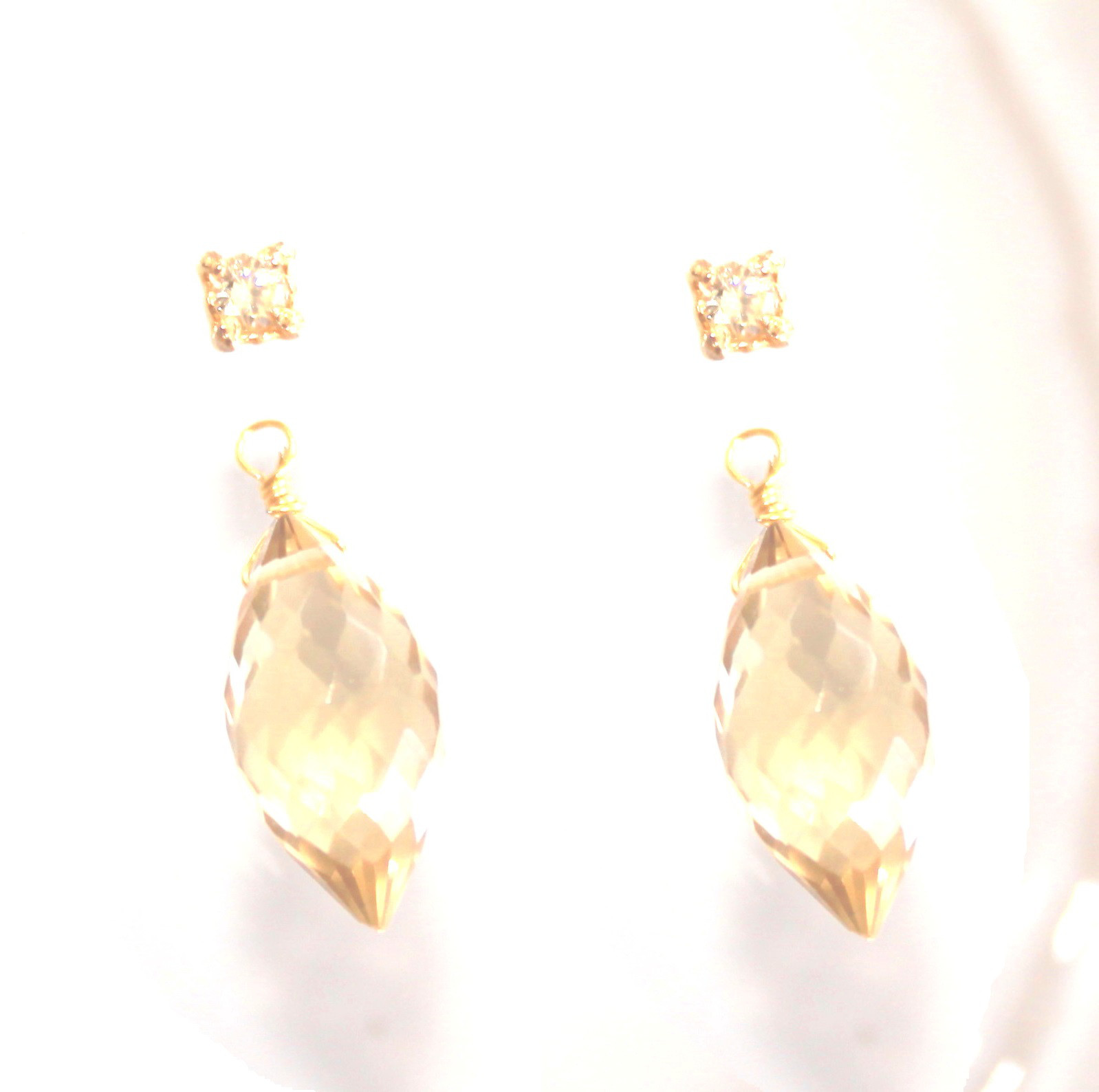 - champagne - Beer Quartz & Diamond Earrings/Pierce
