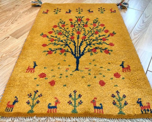 ペルシャ　ギャッベ ミニマット 39×44.5 アイボリー　ザクロの木 ペルシャ ギャッベ ミニマット 39×44.5 アイボリー ザクロの木